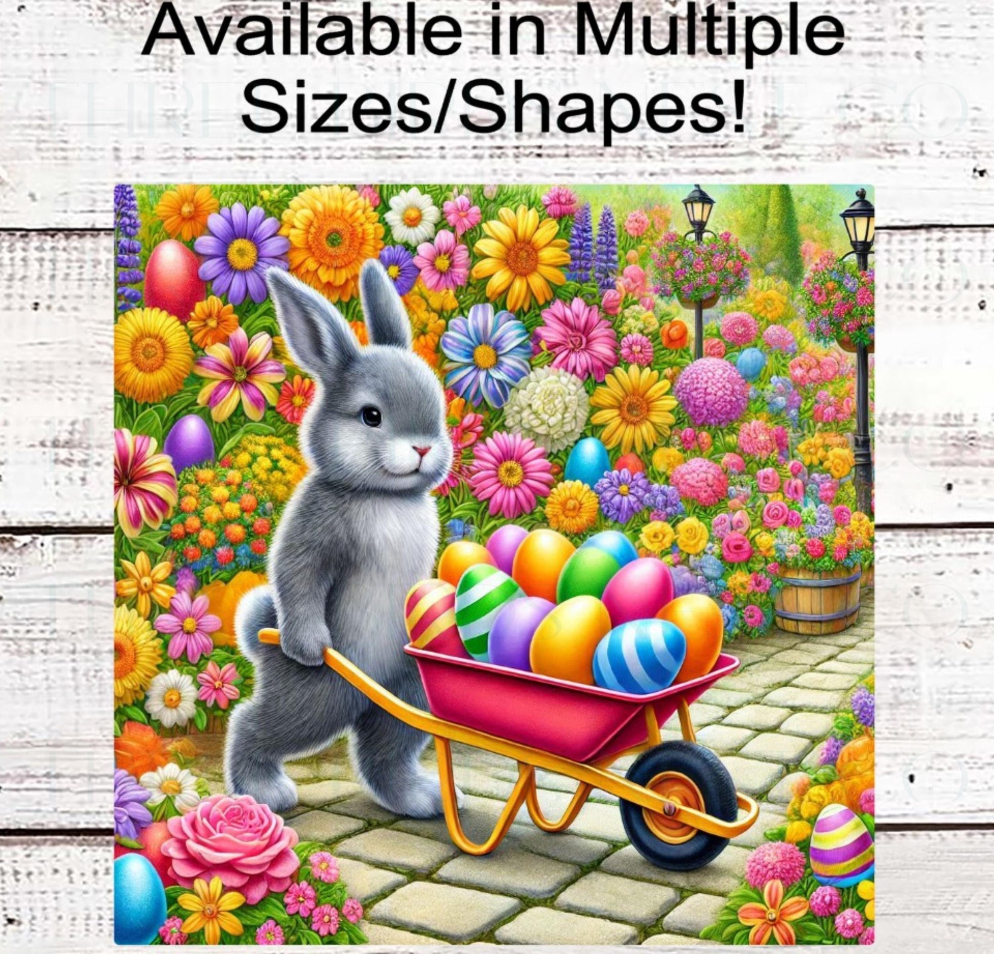 Happy Easter Bunny Wreath Sign - Easter Eggs Basket - Spring Flowers
