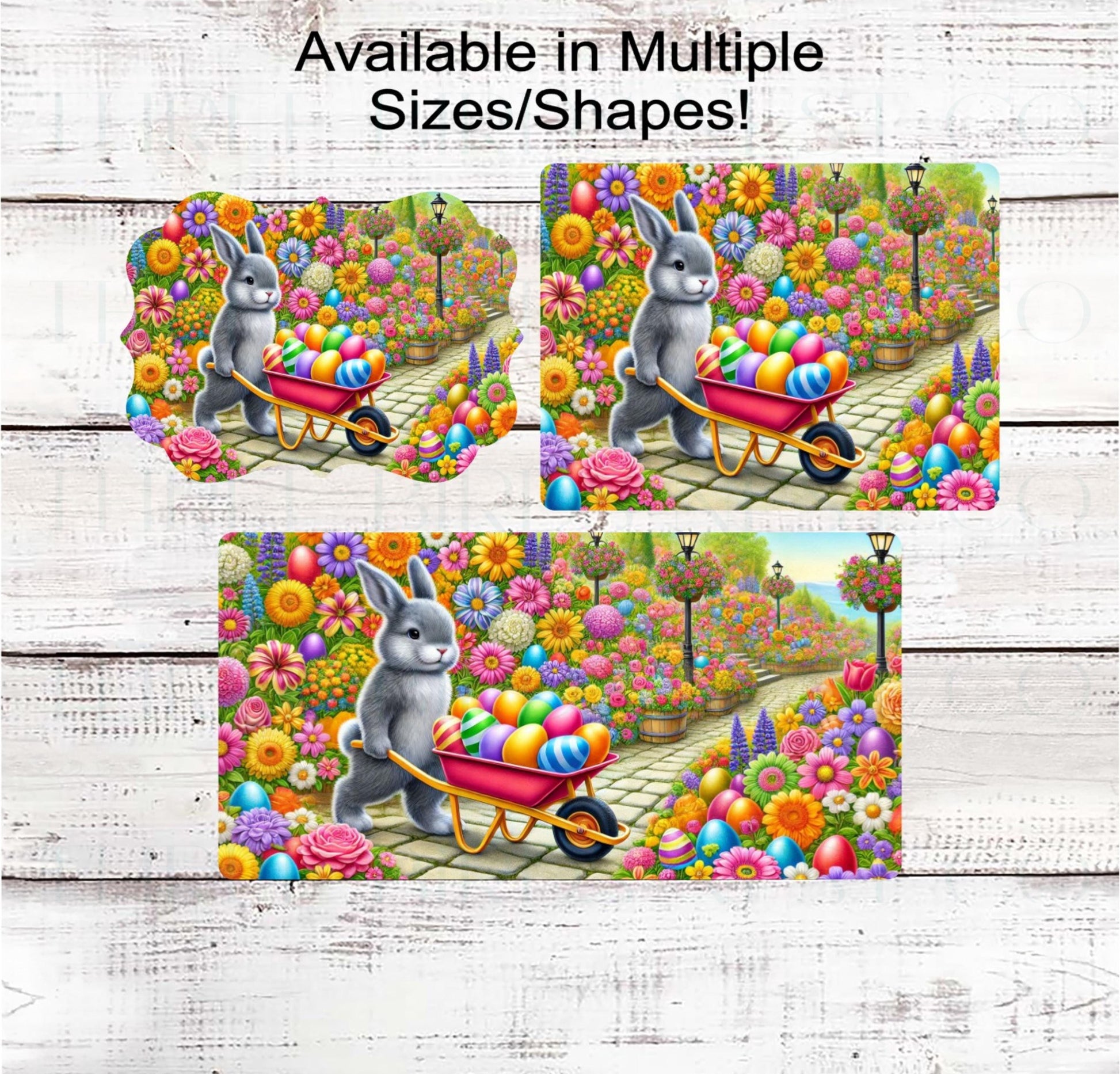 Happy Easter Bunny Wreath Sign - Easter Eggs Basket - Spring Flowers