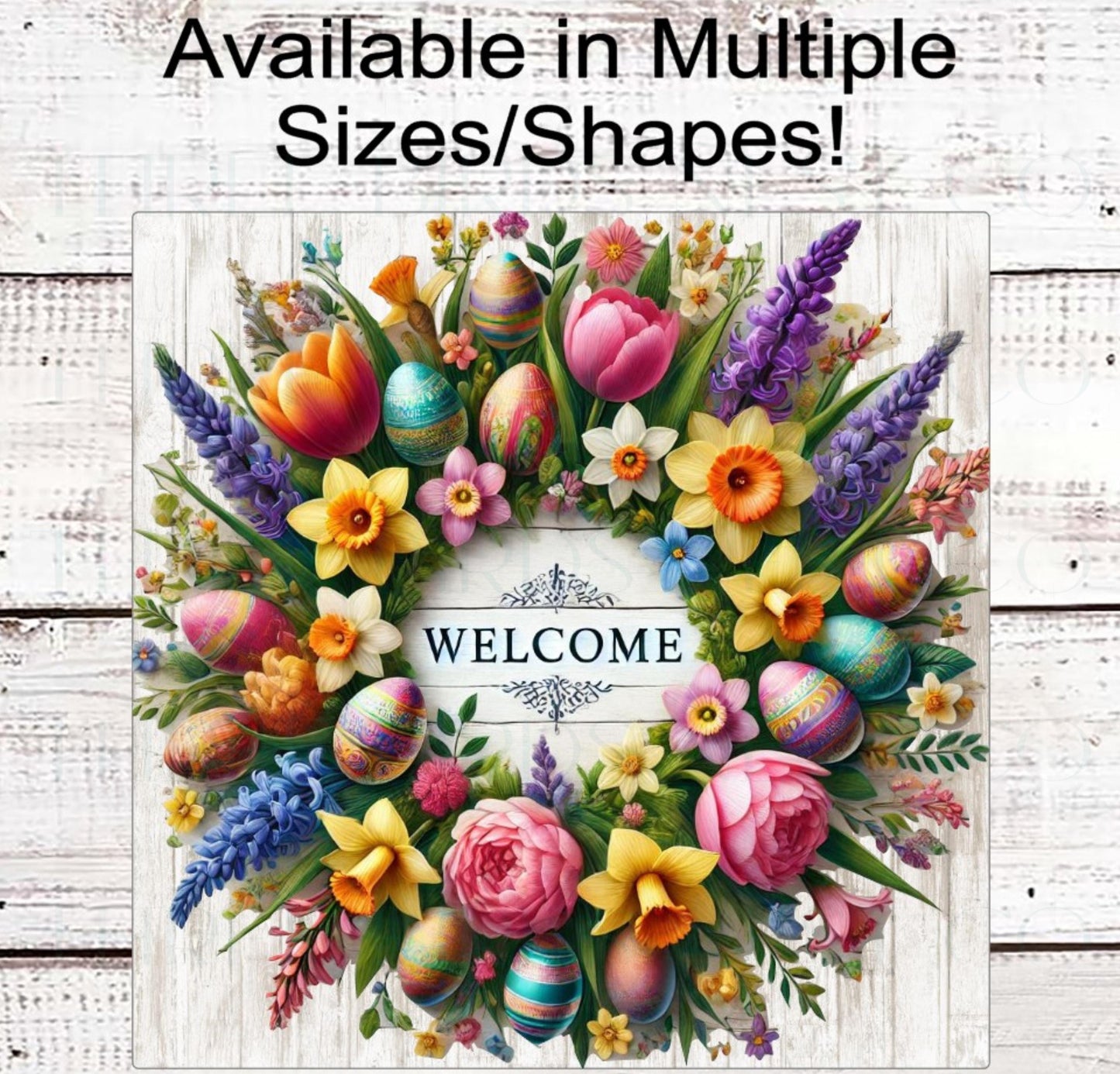 Rustic Farmhouse Welcome Wreath Sign - Spring Flowers