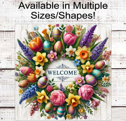 Rustic Farmhouse Welcome Wreath Sign - Spring Flowers
