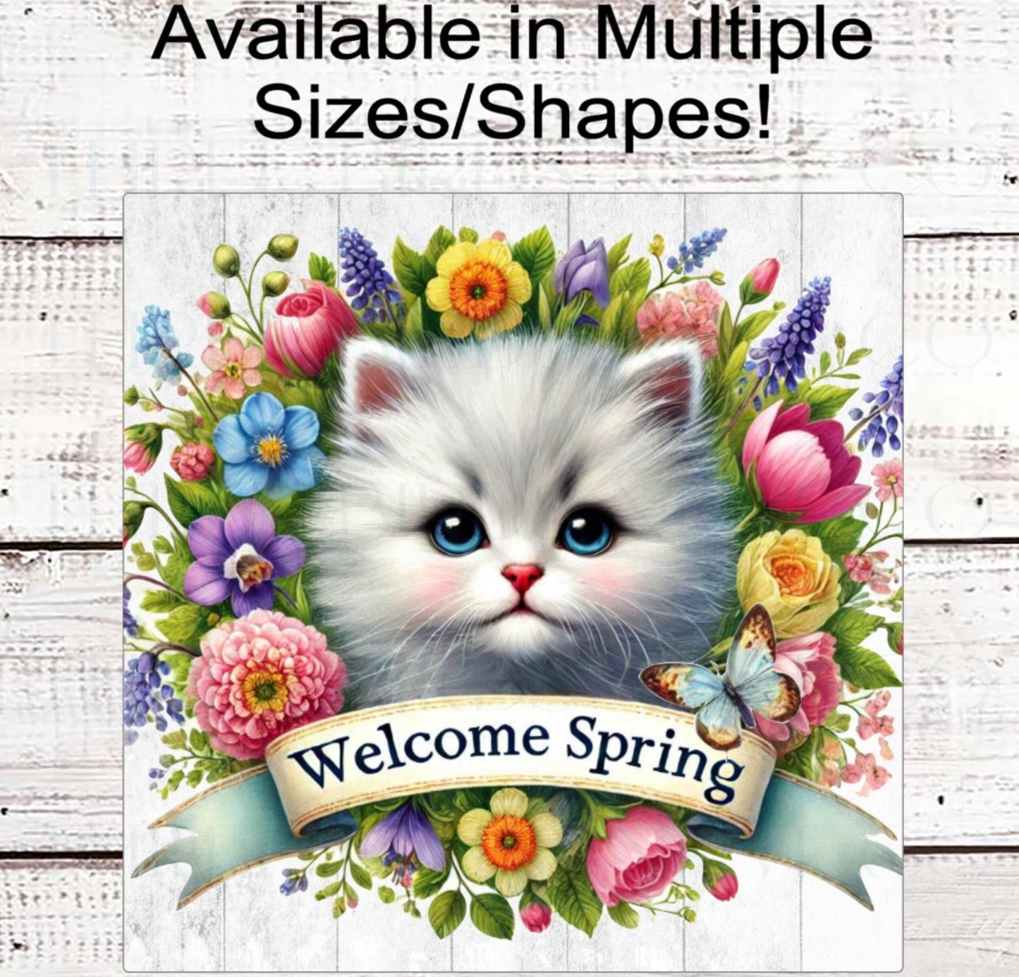 Cat Wreath Signs - Kitten Lover - Spring Flowers - Paws and Enjoy