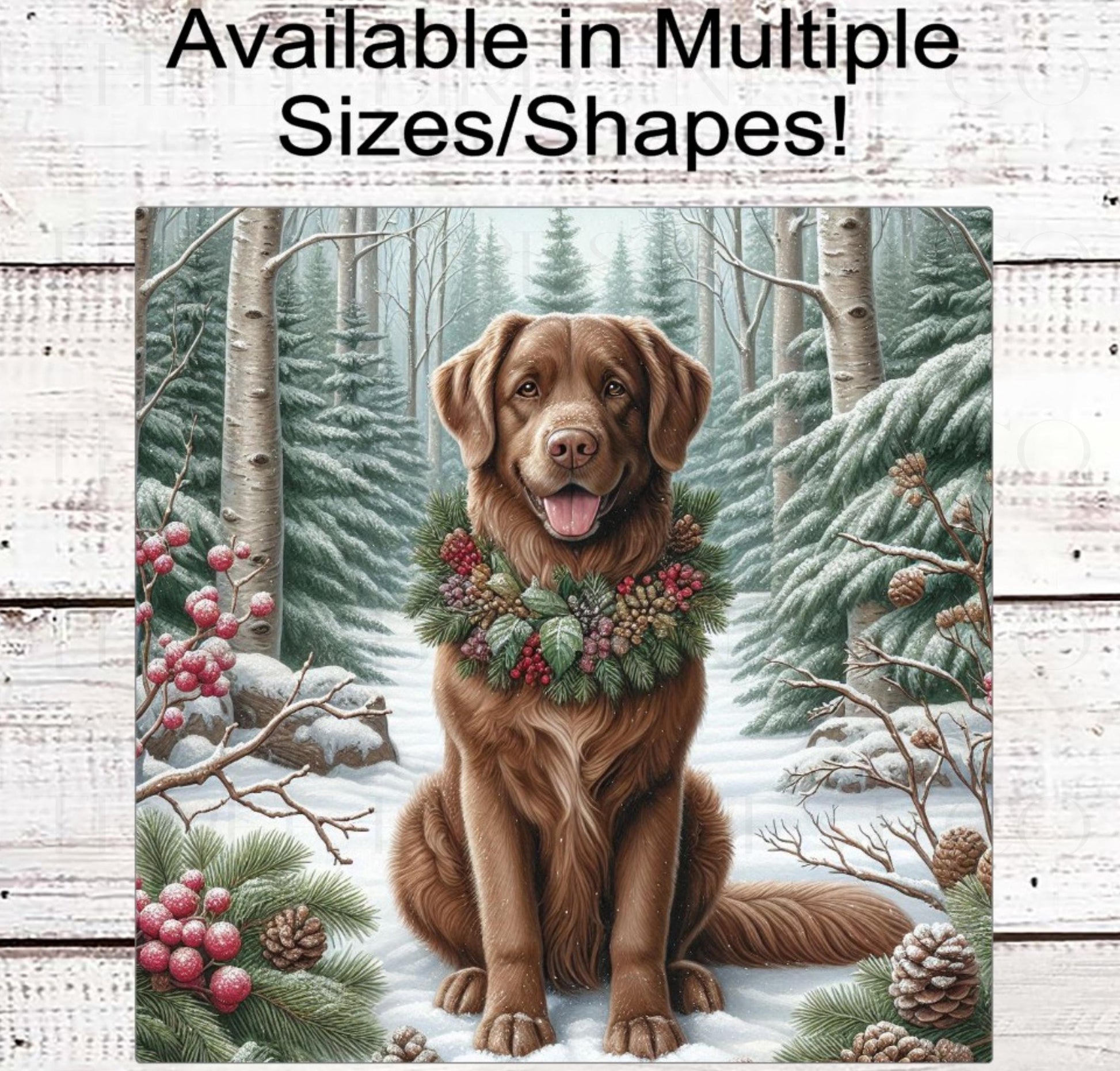 Christmas Dog Wreath Sign - Chesapeake Bay Retriever Dog - Winter Welcome Sign