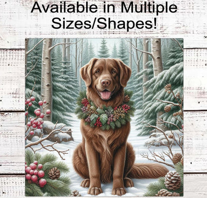 Christmas Dog Wreath Sign - Chesapeake Bay Retriever Dog - Winter Welcome Sign