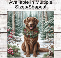 
              Christmas Dog Wreath Sign - Chesapeake Bay Retriever Dog - Winter Welcome Sign
            