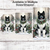 Christmas Dog Wreath Sign - Akita Dog - Winter Welcome Sign