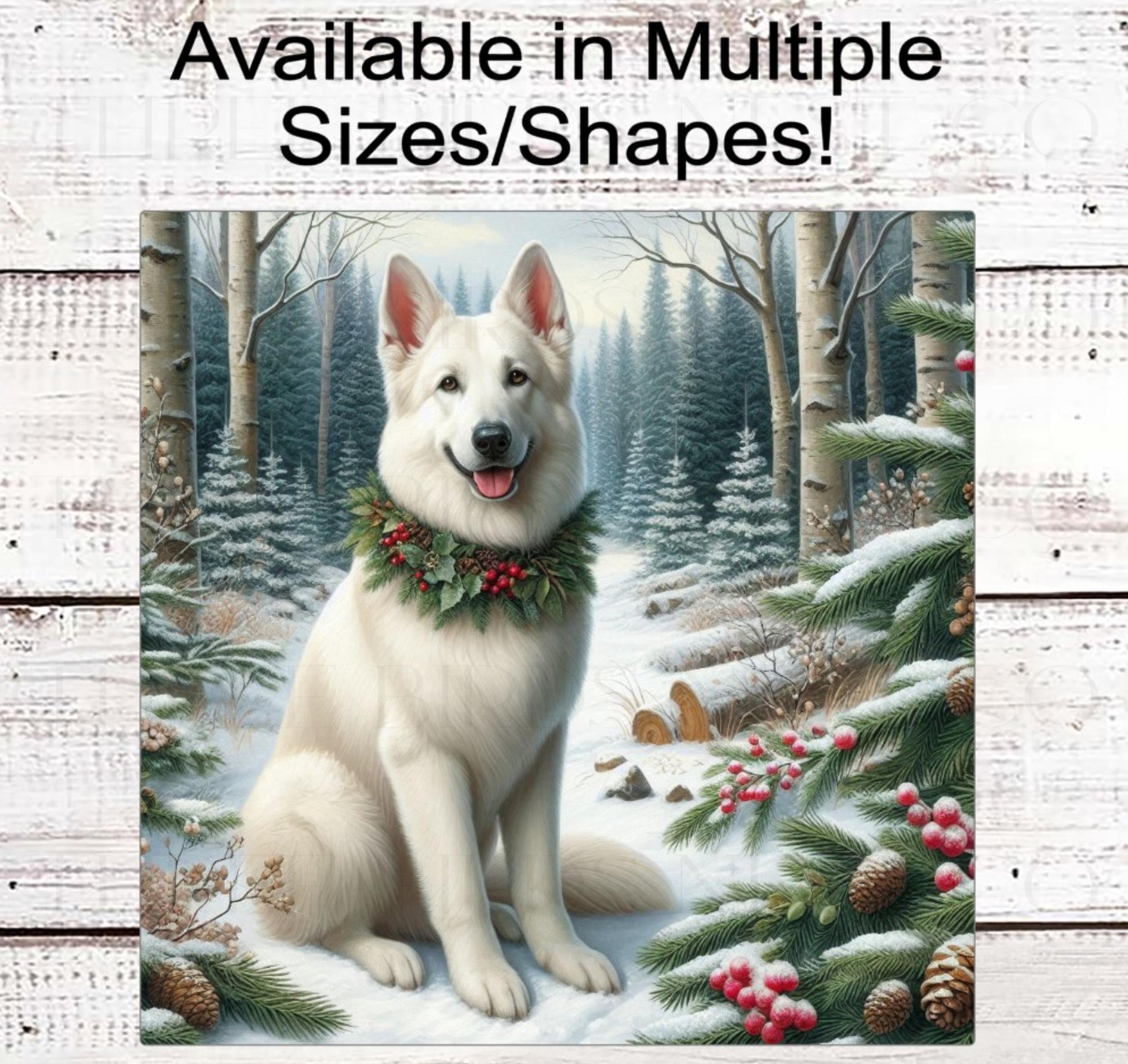 Christmas Dog Wreath Sign - White German Shepherd Dog - Winter Welcome Sign