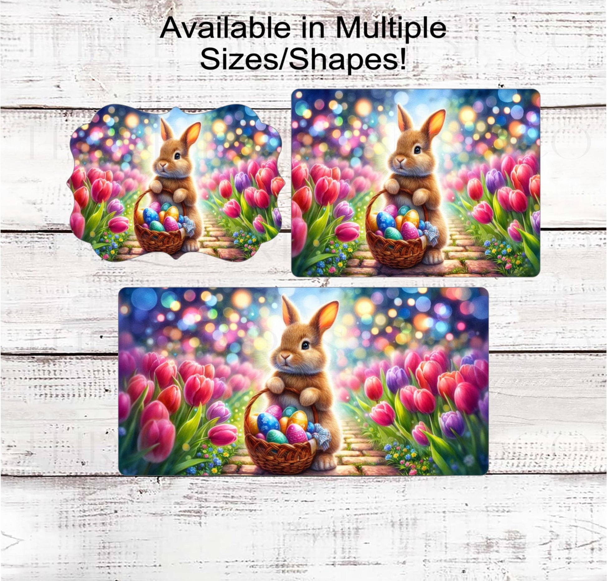 Easter Bunny Wreath Sign - Spring Flowers - Colorful Easter Eggs - Tulips