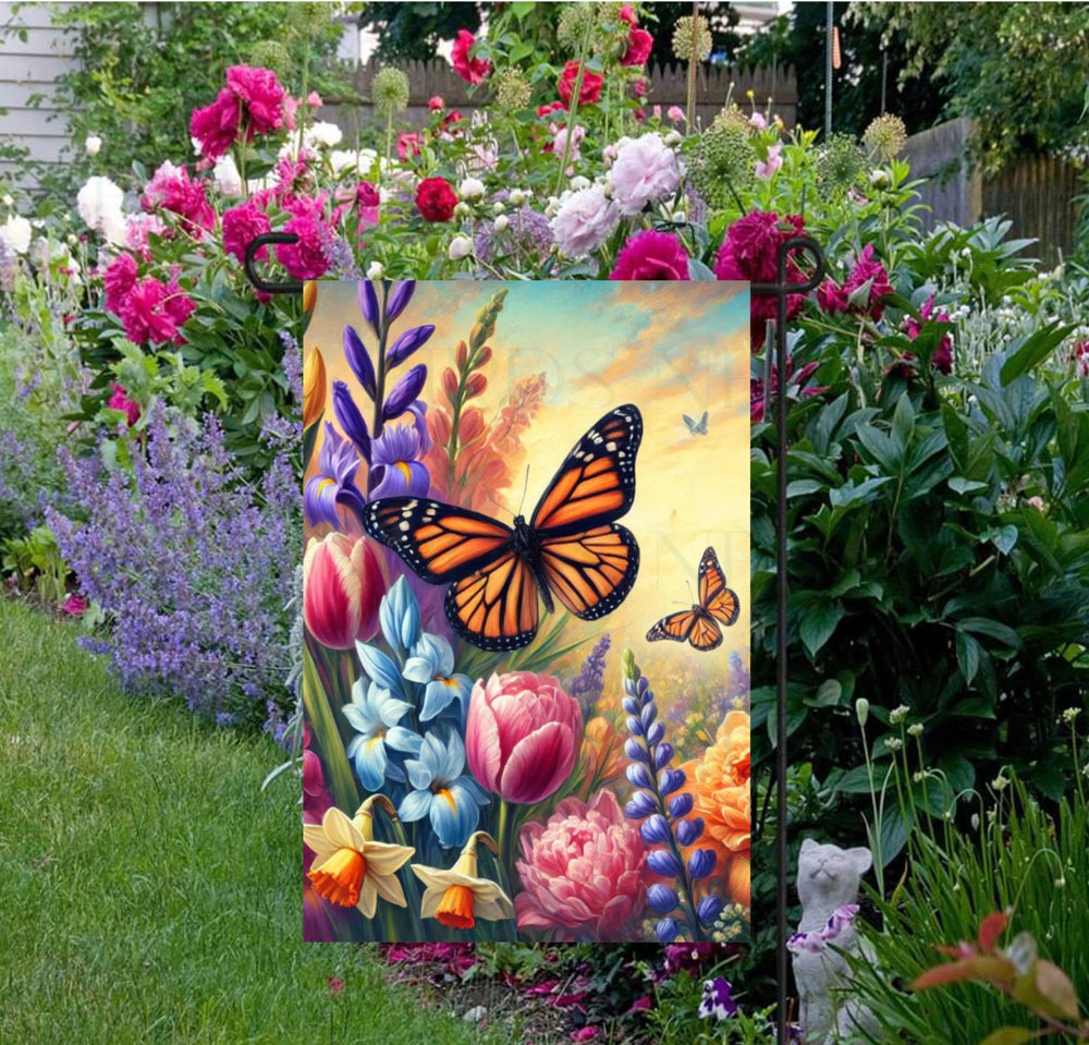 This beautiful Monarch Butterfly with bright Spring fowers will be perfect for your yard decor.