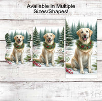 
              Christmas Dog Wreath Sign - Yellow Labrador Retriever Dog - Winter Welcome
            