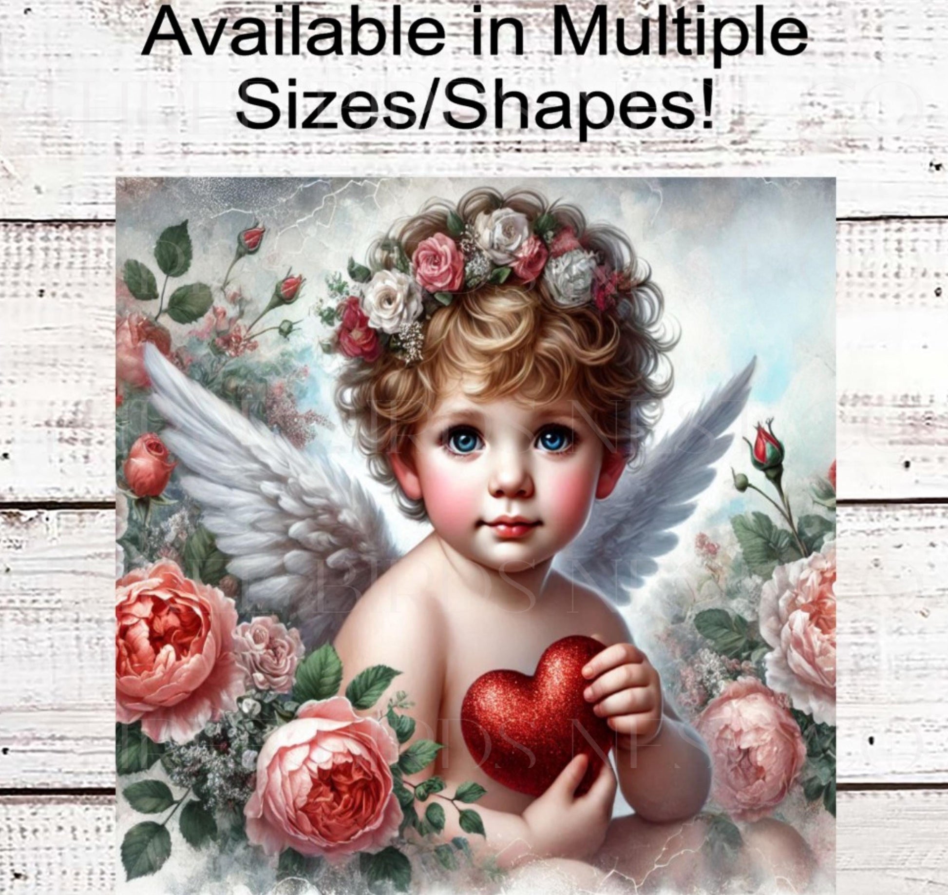 Valentines Day Sign - Cupid Cherub - Floral Sign - Love Wreath Sign