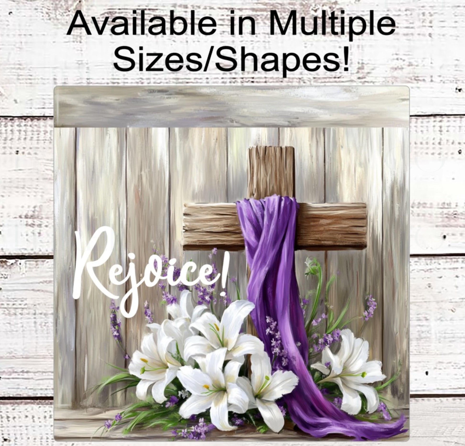 Easter Wreath Sign, Religious Cross, Rejoice, Purple Decor, Lily Flowers, Farmhouse Easter