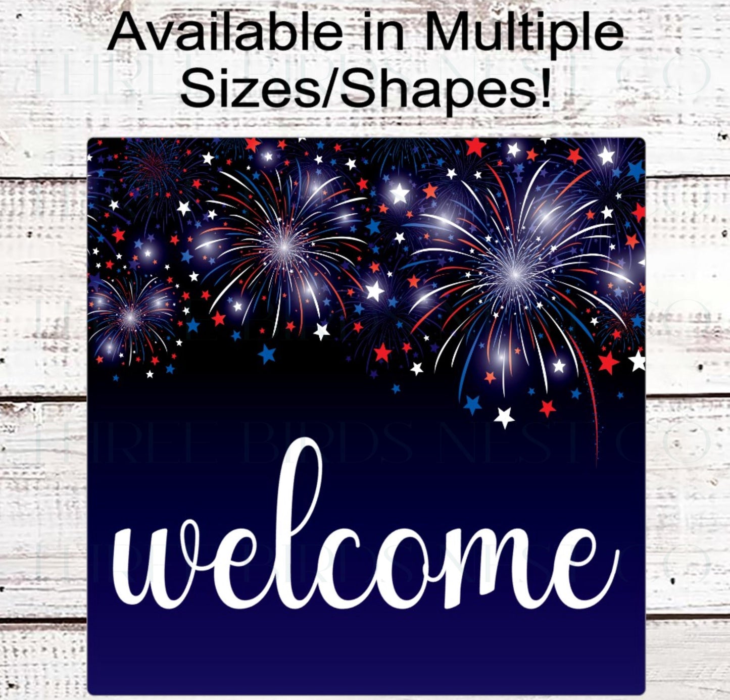 Patriotic Welcome Wreath Sign, 4th of July Decor, Fireworks, America the Beautiful