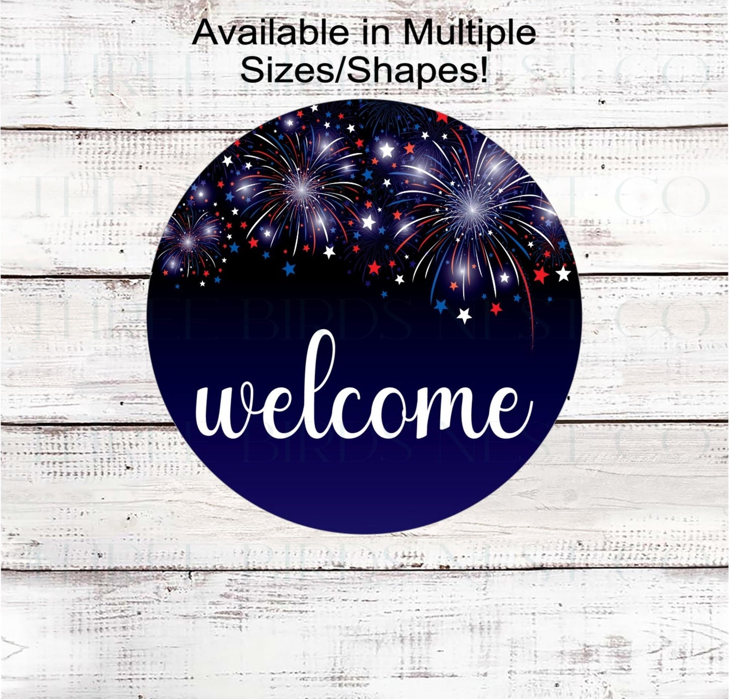 Patriotic Welcome Wreath Sign, 4th of July Decor, Fireworks, America the Beautiful