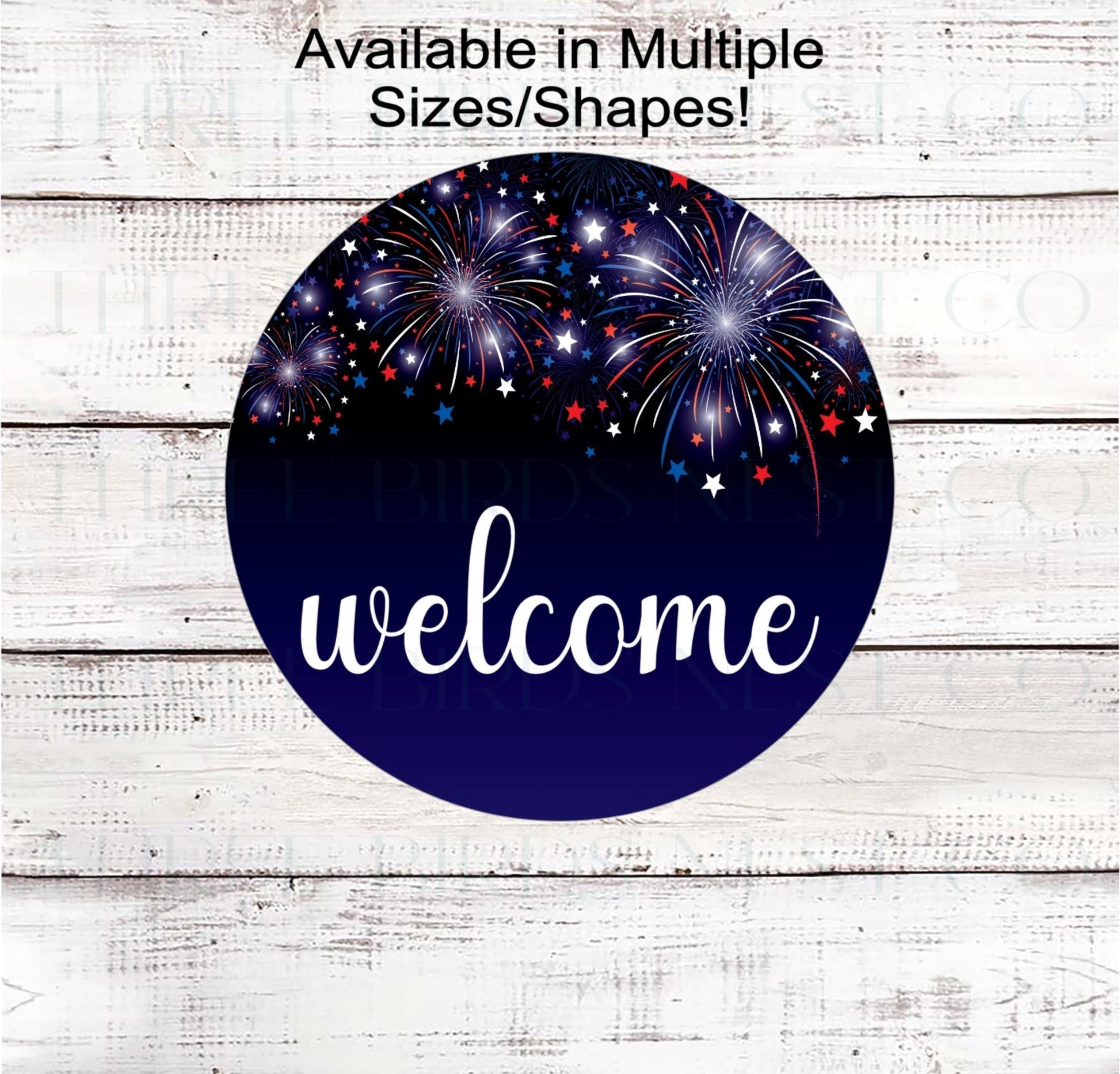 Patriotic Welcome Wreath Sign, 4th of July Decor, Fireworks, America the Beautiful