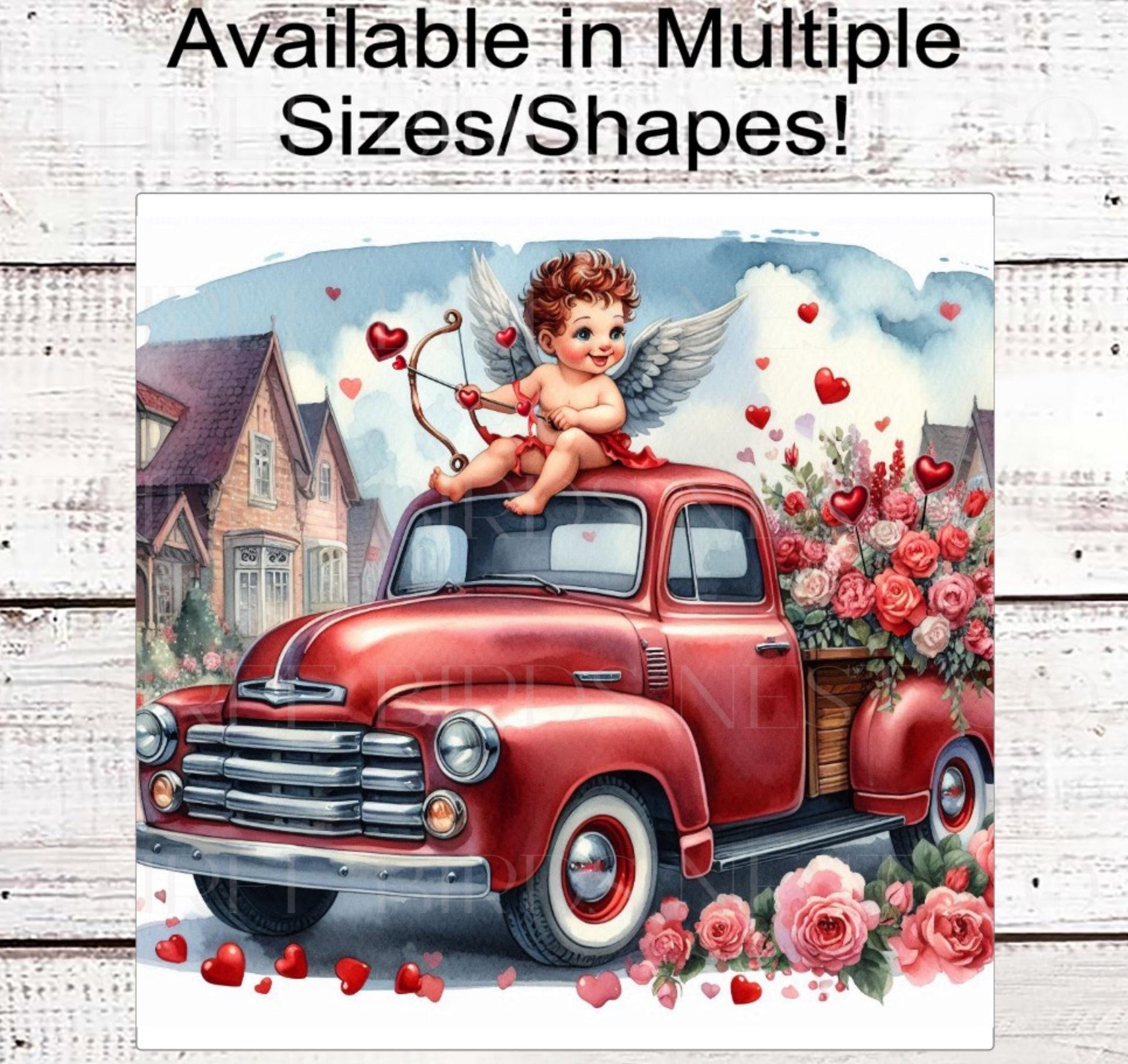 Valentines Day Sign - Cupid Cherub - Old Red Truck = Floral Sign - Love Wreath Sign