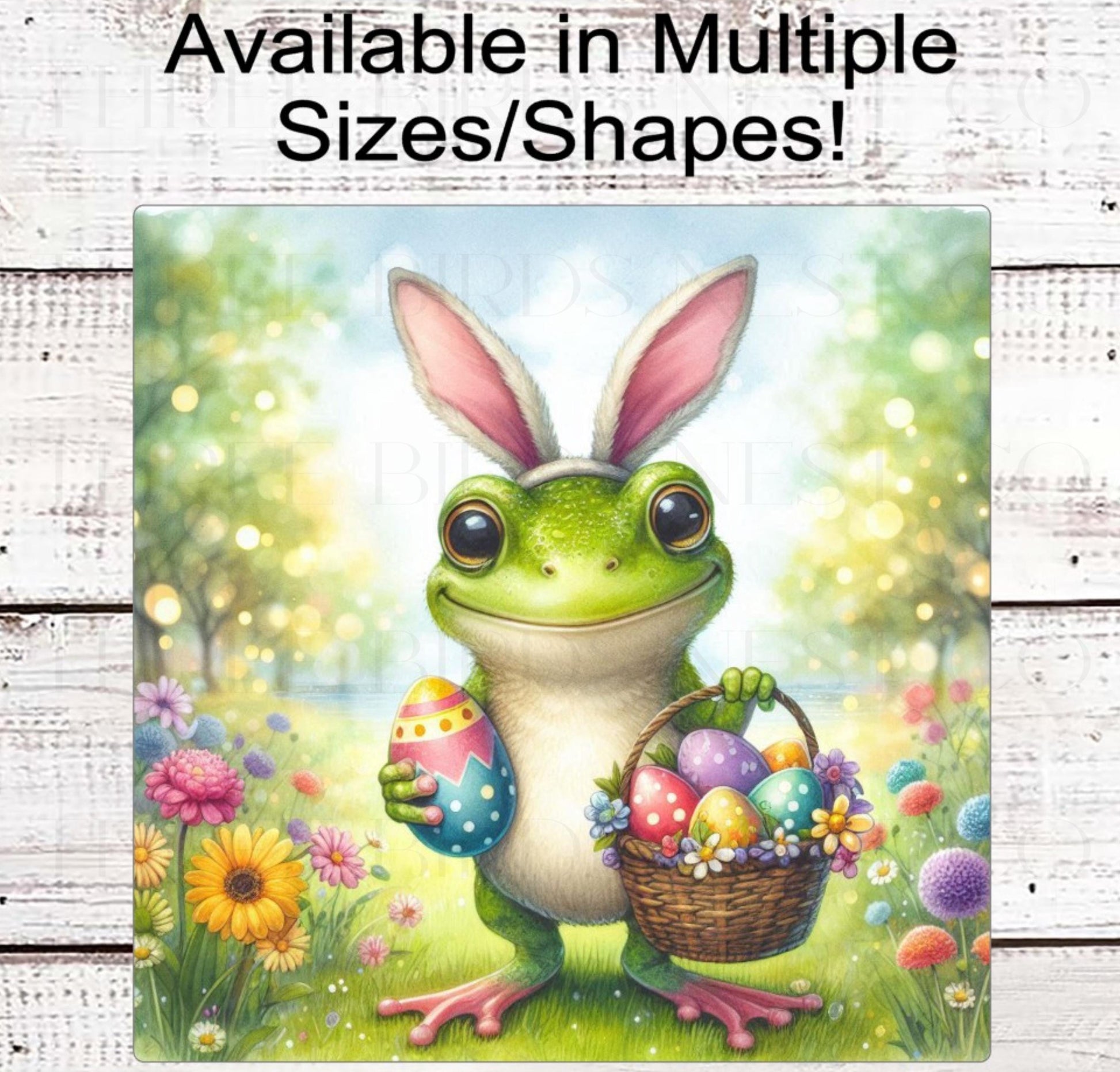 Easter Frog Wreath Sign - Spring Flowers Decor - Easter Eggs Basket