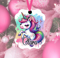 
              An adorable rainbow Unicorn ornament, customized with your name and date.
            