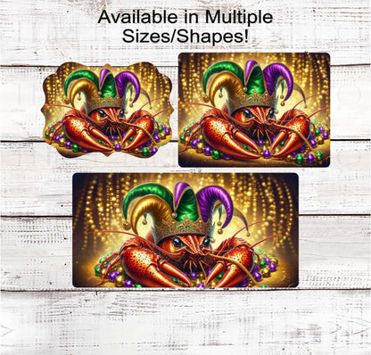 Mardi Gras Wreath Sign - Louisiana Crawfish - Mardi Gras Beads - Fat Tuesday - Fleur De Lis