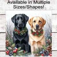 Christmas Dog Wreath Sign - Black Labrador Retriever Dog - Yellow Lab - Winter Welcome Sign