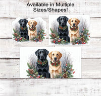 
              Christmas Dog Wreath Sign - Black Labrador Retriever Dog - Yellow Lab - Winter Welcome Sign
            