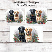 Christmas Dog Wreath Sign - Black Labrador Retriever Dog - Yellow Lab - Winter Welcome Sign