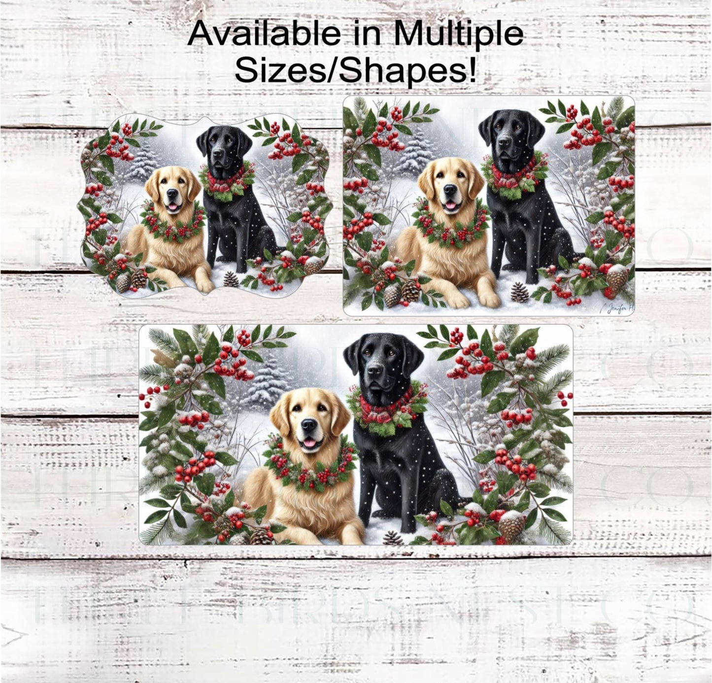 Christmas Dog Wreath Sign - Black Labrador Retriever Dog - Golden Retriever - Winter Welcome Sign
