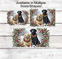 
              Christmas Dog Wreath Sign - Black Labrador Retriever Dog - Golden Retriever - Winter Welcome Sign
            