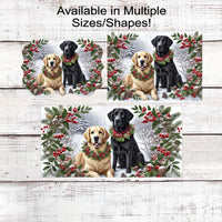 Christmas Dog Wreath Sign - Black Labrador Retriever Dog - Golden Retriever - Winter Welcome Sign