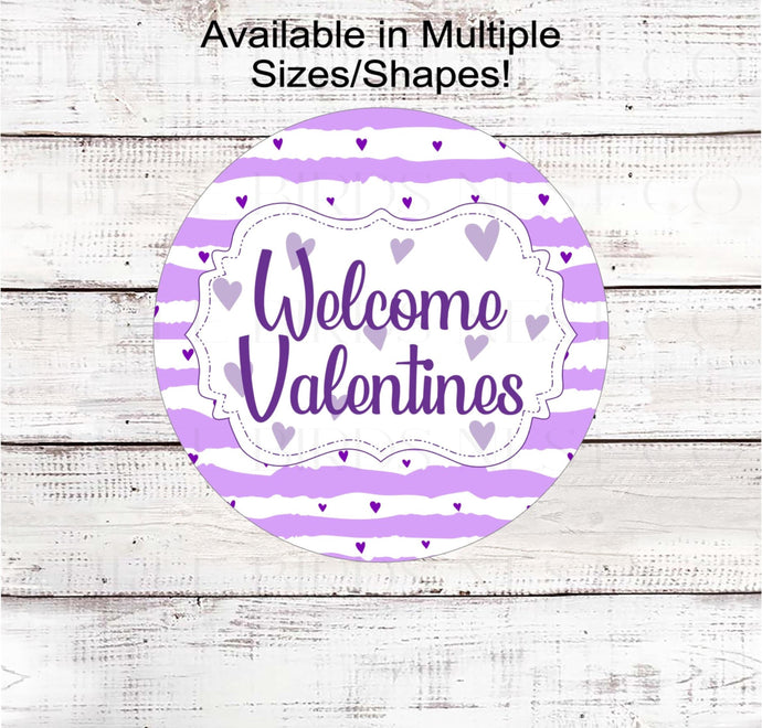 Welcome Valentines, with beautiful purple hearts and stripes.