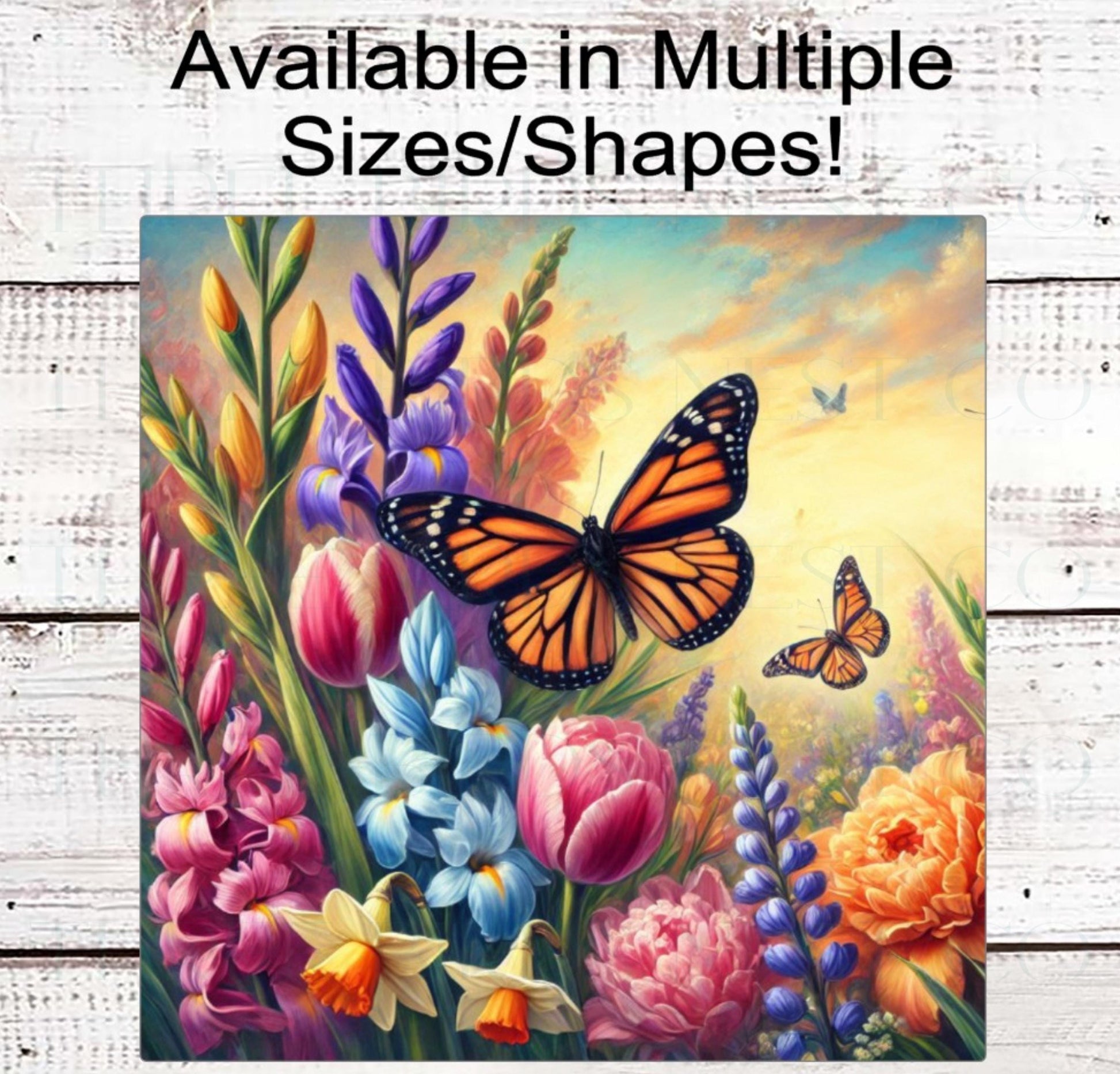 Monarch Butterfly Wreath Sign - Spring Flowers - Everyday Sign
