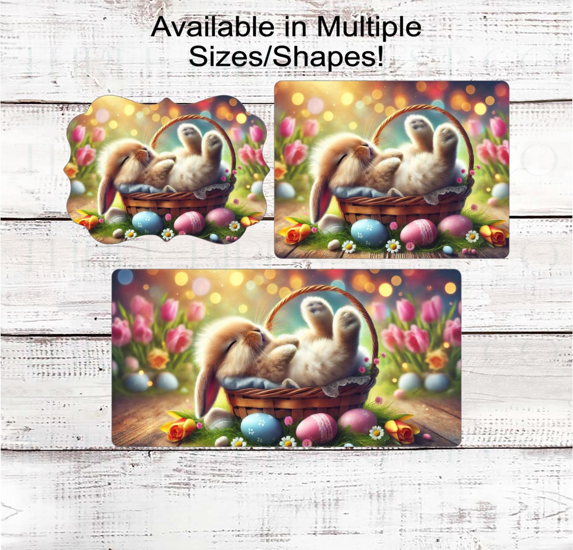 Happy Easter Bunny Wreath Sign - Sleeping Rabbit - Easter Eggs Basket