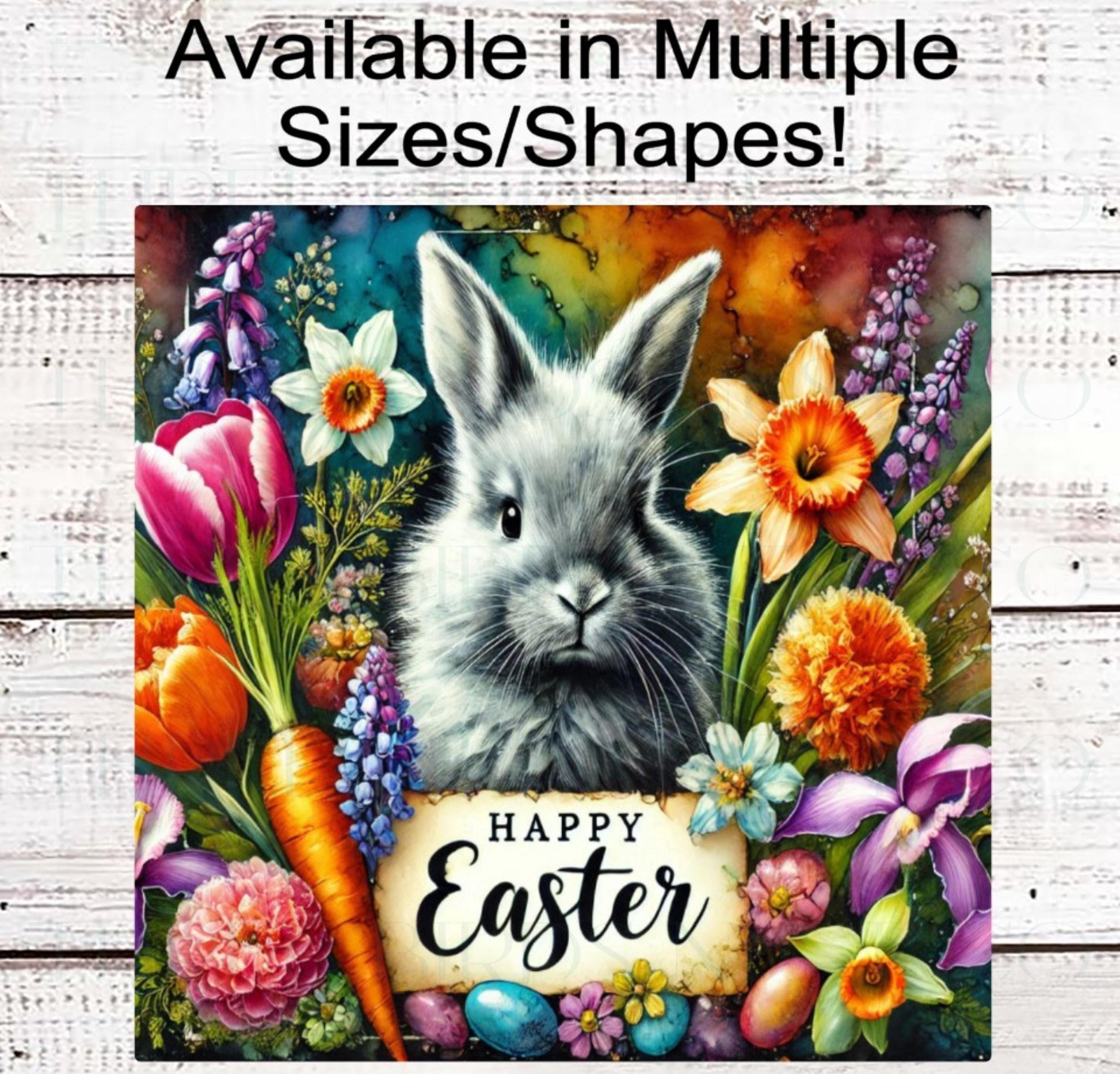 Happy Easter Bunny Wreath Sign - Carrot Patch - Easter Eggs Basket - Spring Flowers