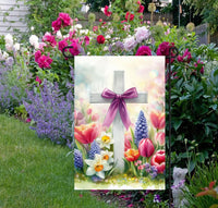 
              A beautiful Easter Cross surrounded by bright Spring flowers.
            