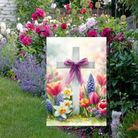 A beautiful Easter Cross surrounded by bright Spring flowers.