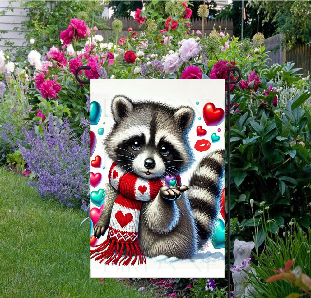 An adorable Raccoon with hearts for Valentines Day.