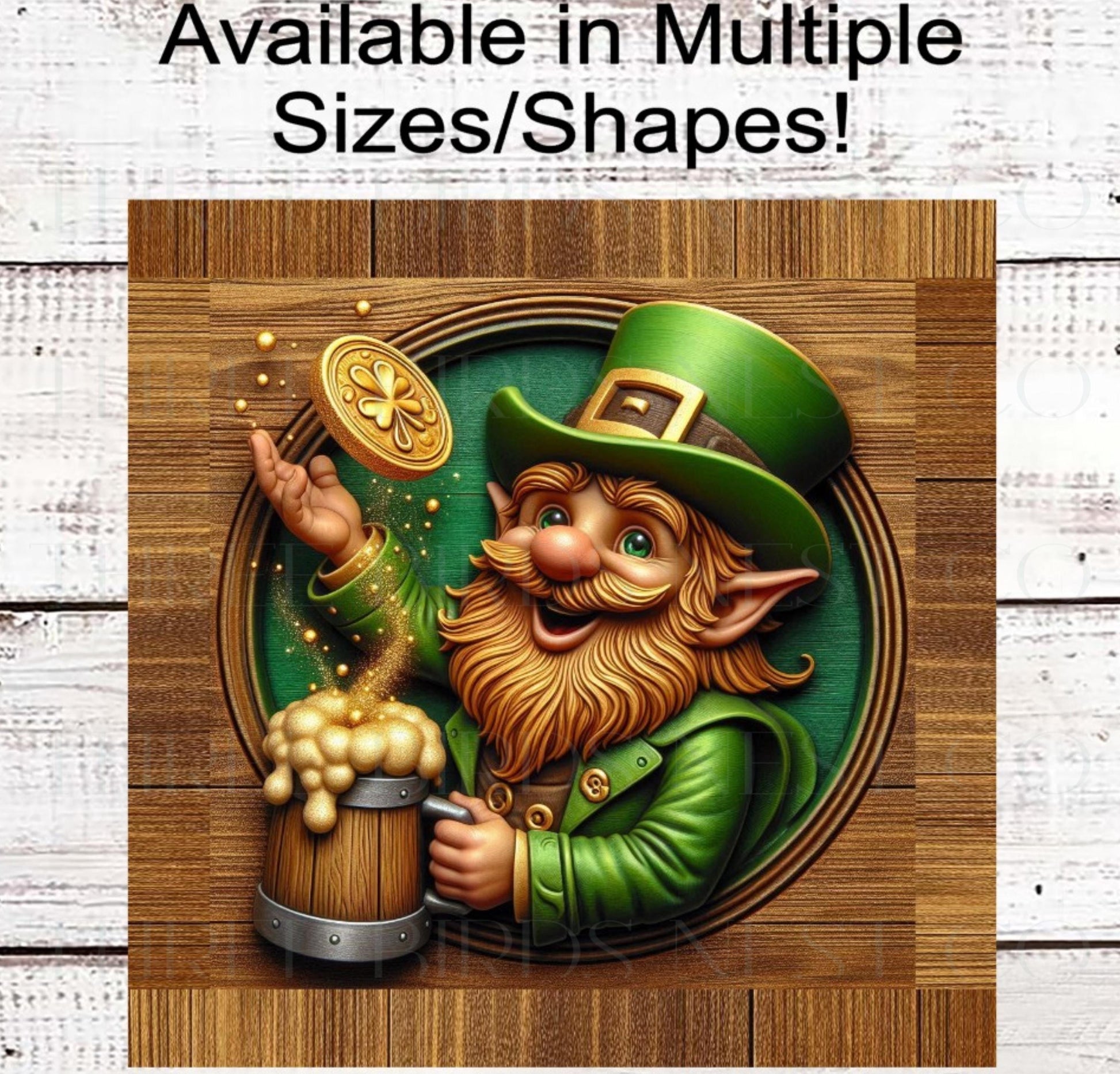 St Patricks Day Wreath Sign, Leprechaun, Green Beer, Gold Coin