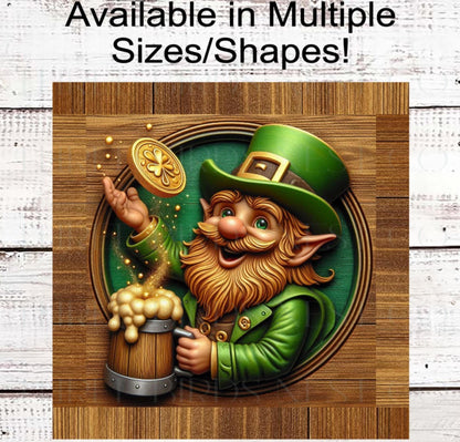 St Patricks Day Wreath Sign, Leprechaun, Green Beer, Gold Coin