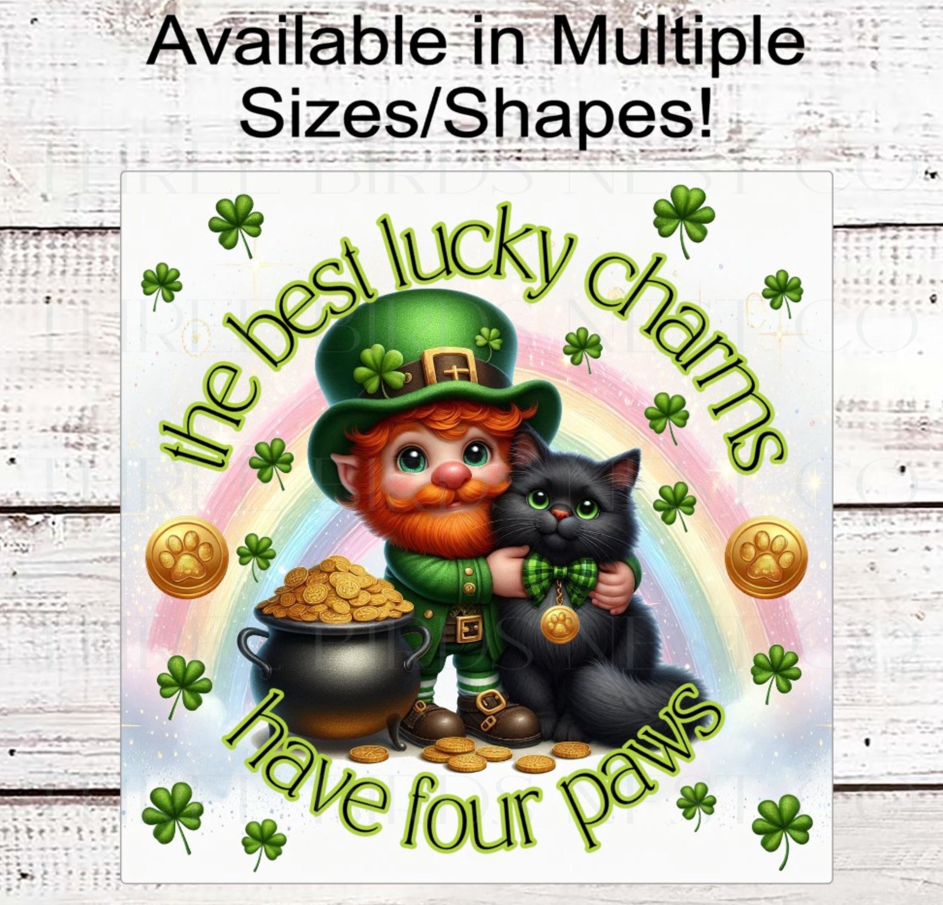 St Patricks Day Wreath Sign, Leprechaun, Good Luck, Black Cat Lover, Pet Sign, Paw Prints, Gold Coins