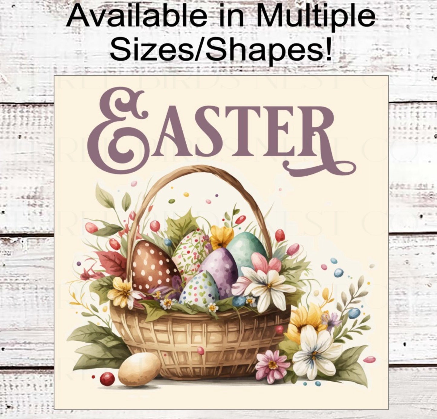 Easter Wreath Sign, Easter Bunny, Spring Floral Decor, Flower Basket, Vintage Easter Eggs