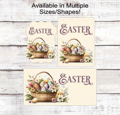 Easter Wreath Sign, Easter Bunny, Spring Floral Decor, Flower Basket, Vintage Easter Eggs