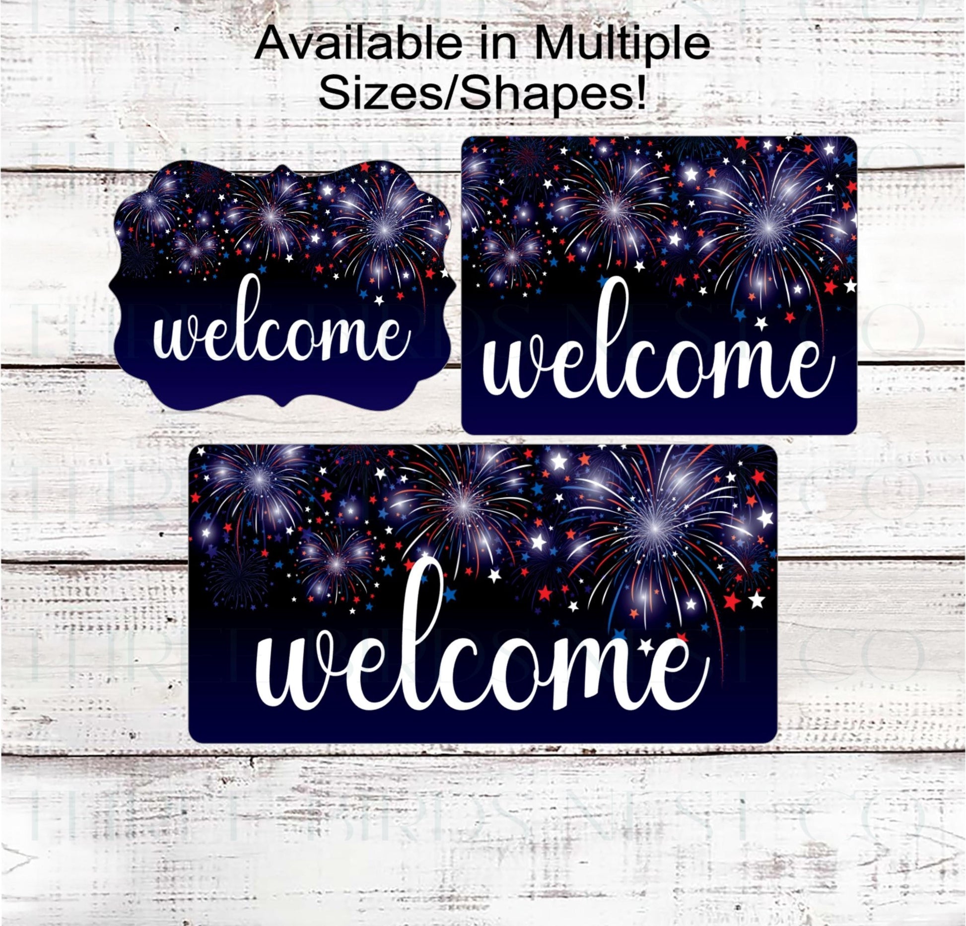 Patriotic Welcome Wreath Sign, 4th of July Decor, Fireworks, America the Beautiful