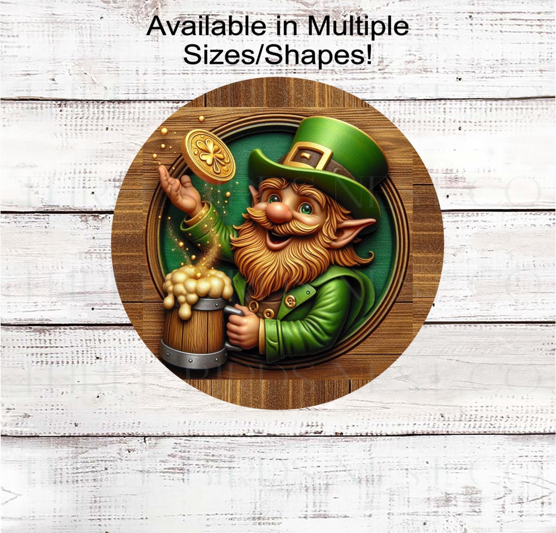 An adorable Leprechaun with his Saint Patricks Day beer and lucky gold coin.