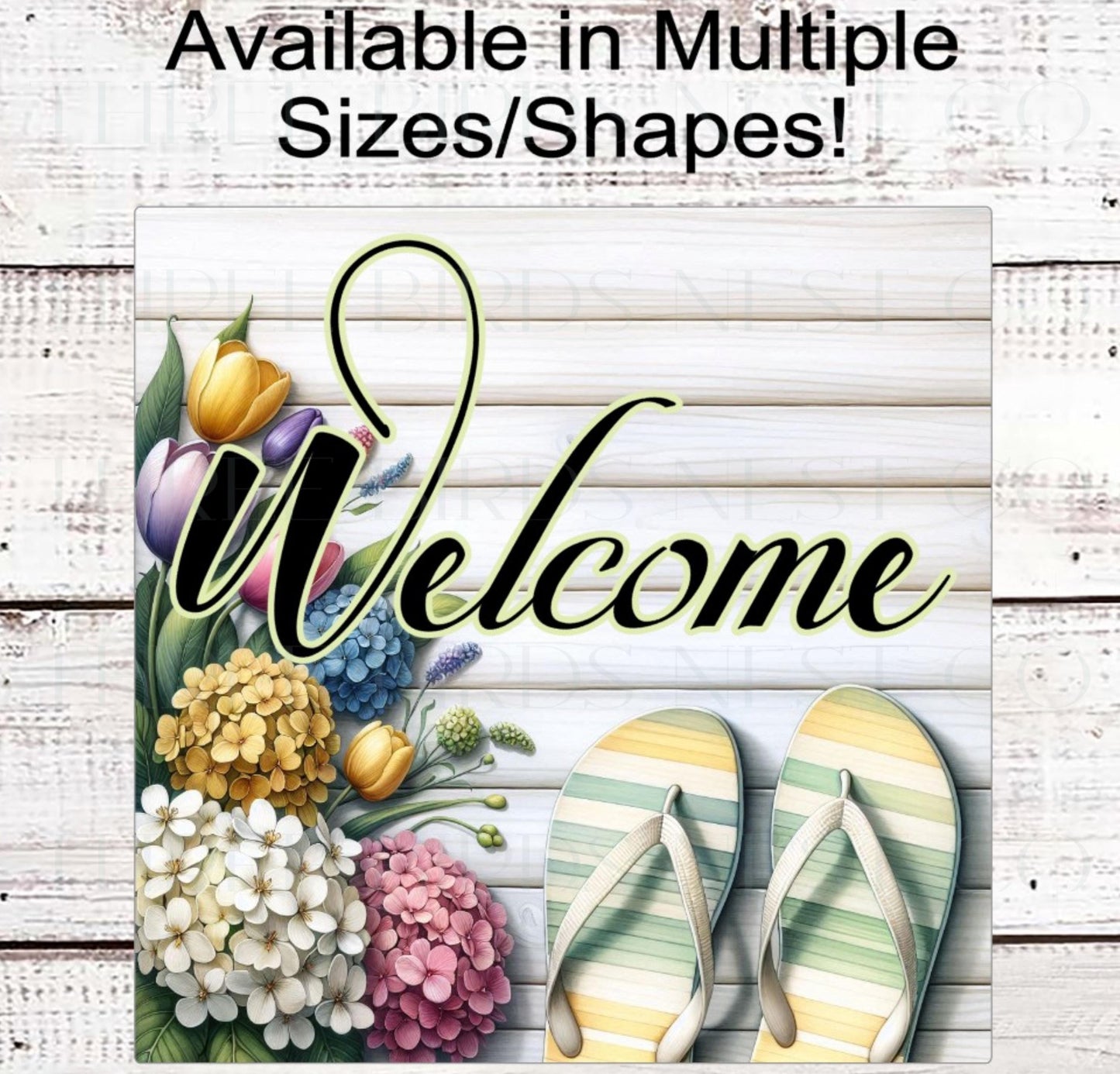 Welcome Wreath Sign, Flip Flops, Floral Decor, Spring Flowers