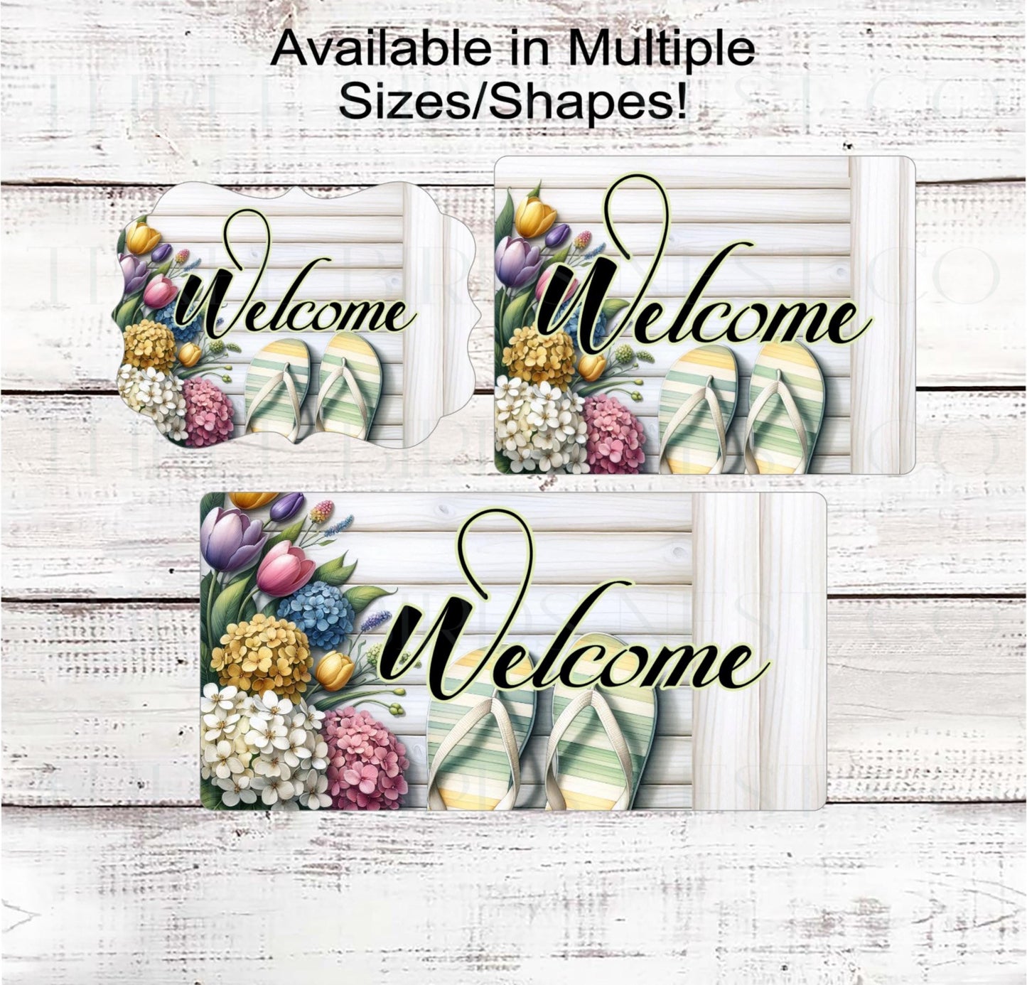 Welcome Wreath Sign, Flip Flops, Floral Decor, Spring Flowers