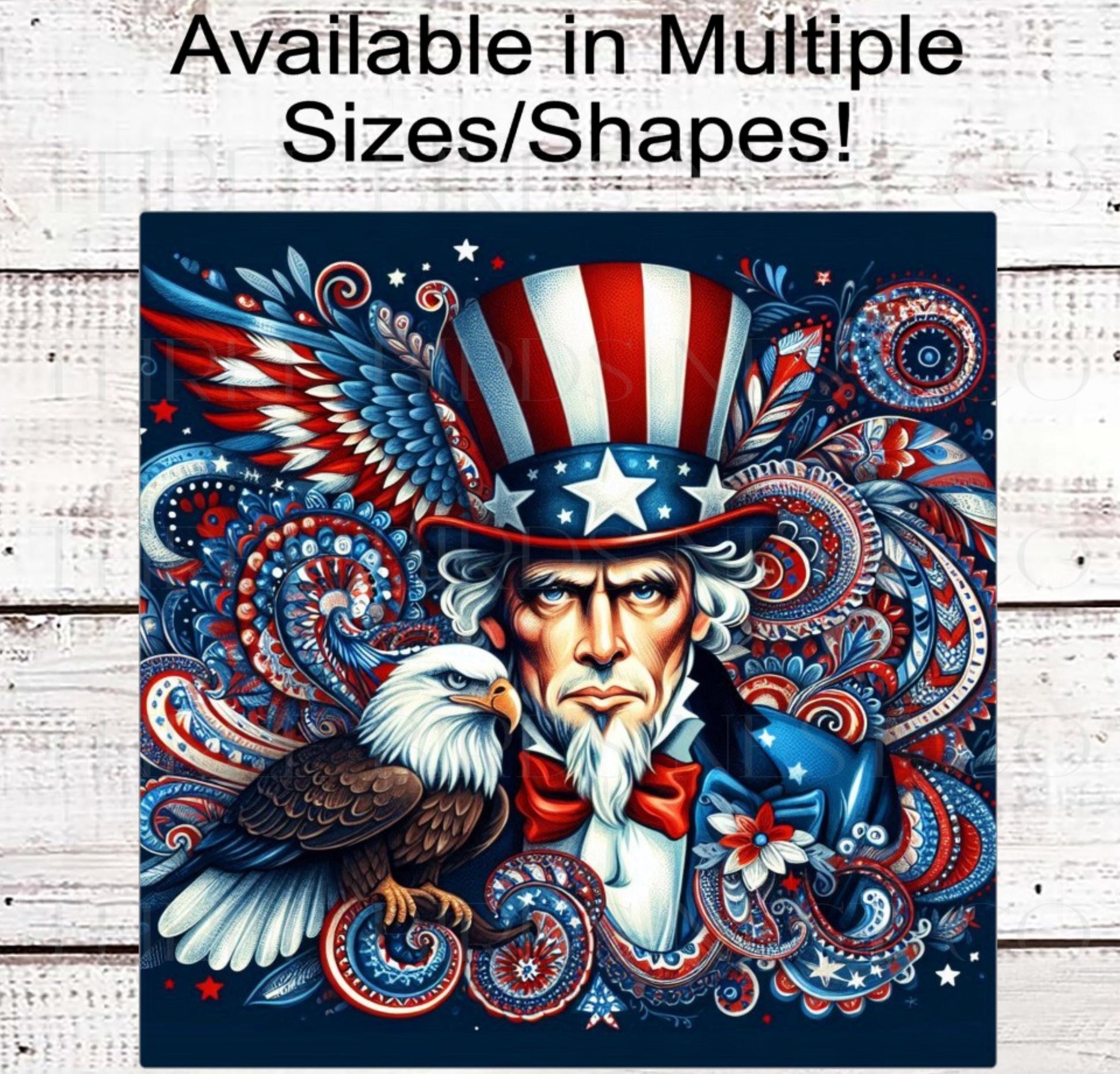 Patriotic Wreath Sign, Uncle Sam, Bald Eagle, God Bless America
