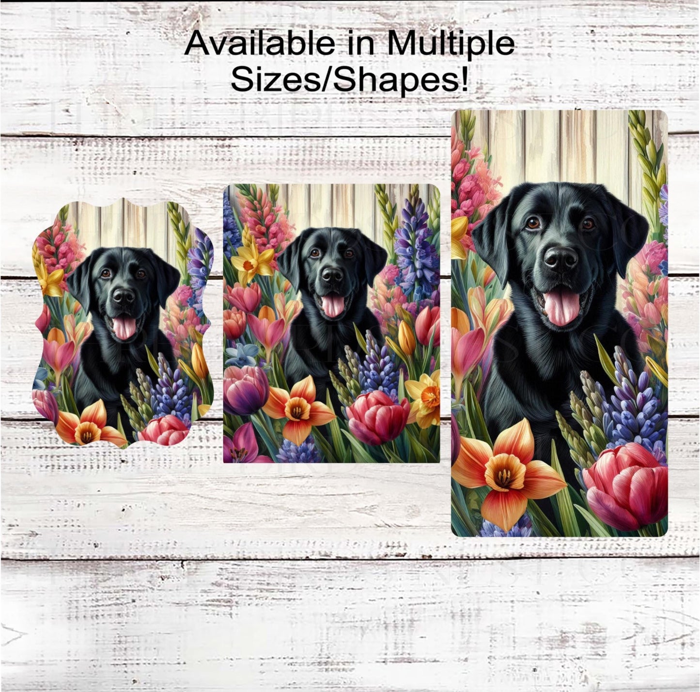 Spring Dog Wreath Sign, Black Labrador Retriever Dog, Floral Wreath Sign