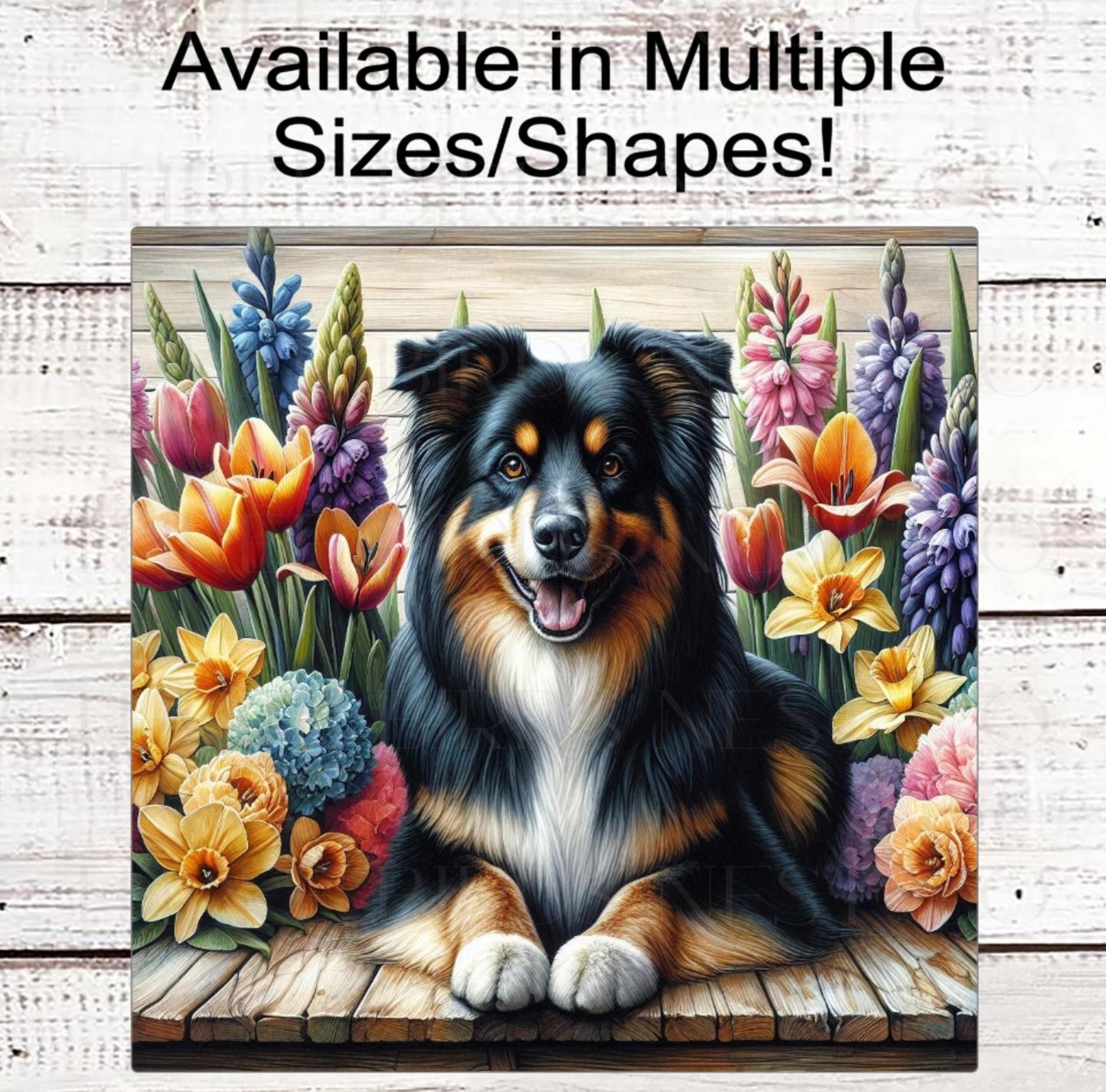 Dog Wreath Sign, Australian Shepherd Dog, Spring Flowers, Floral Wreath Sign