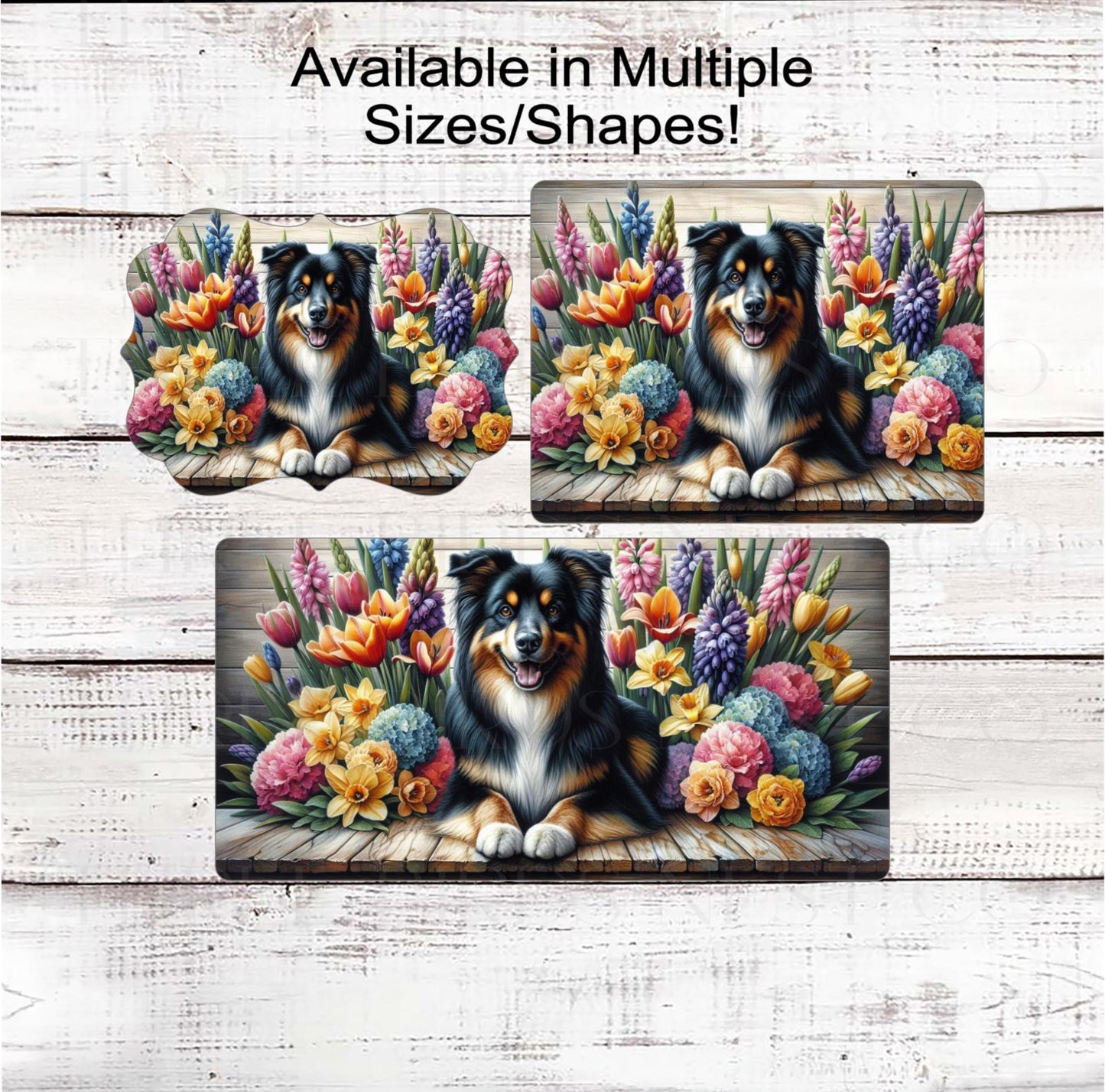 Dog Wreath Sign, Australian Shepherd Dog, Spring Flowers, Floral Wreath Sign