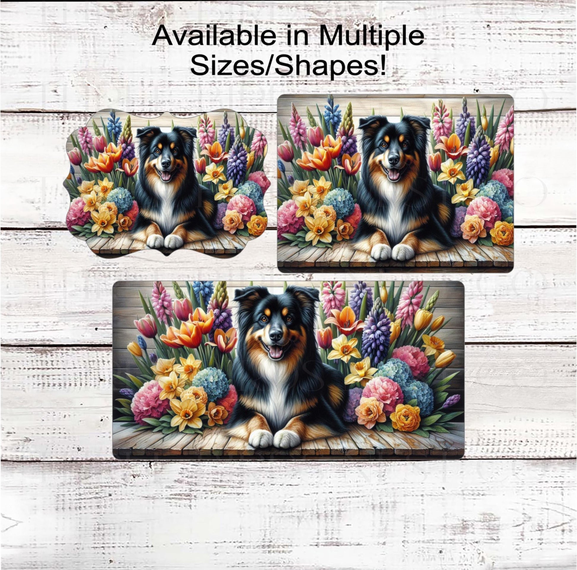 Dog Wreath Sign, Australian Shepherd Dog, Spring Flowers, Floral Wreath Sign