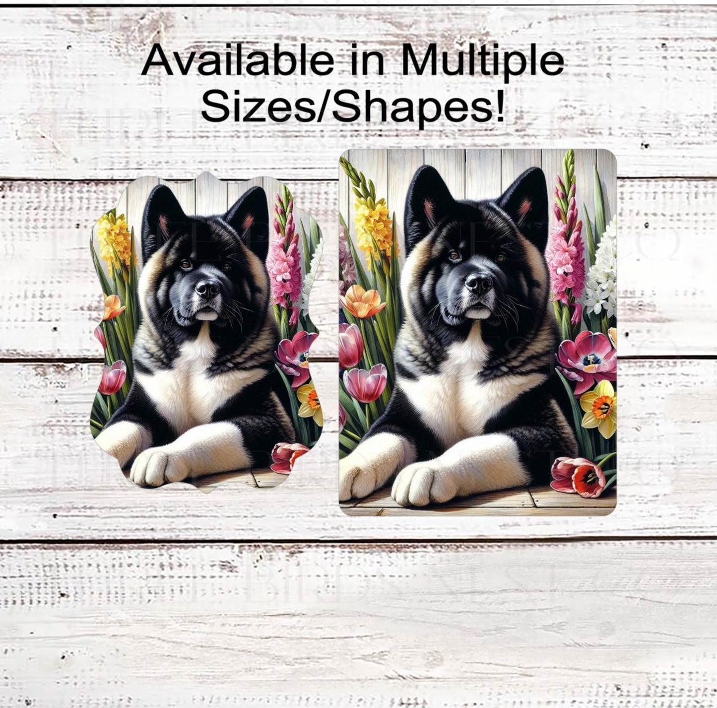 Dog Wreath Sign, Akita Dog, Spring Flowers, Floral Wreath Sign